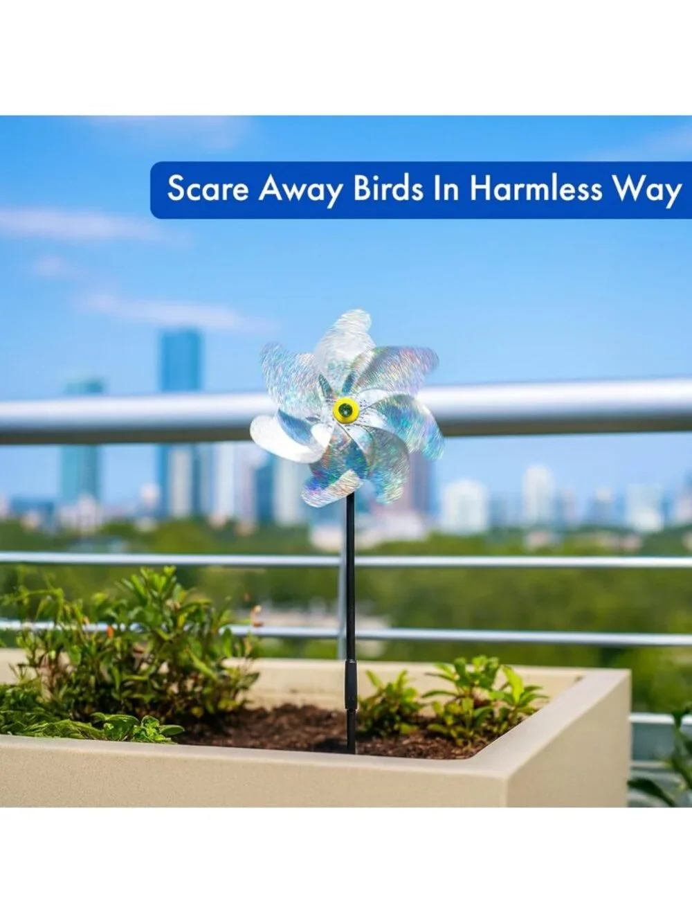 8-Pack Reflective Bird Deterrents - Holographic Windmills for Garden & Yard